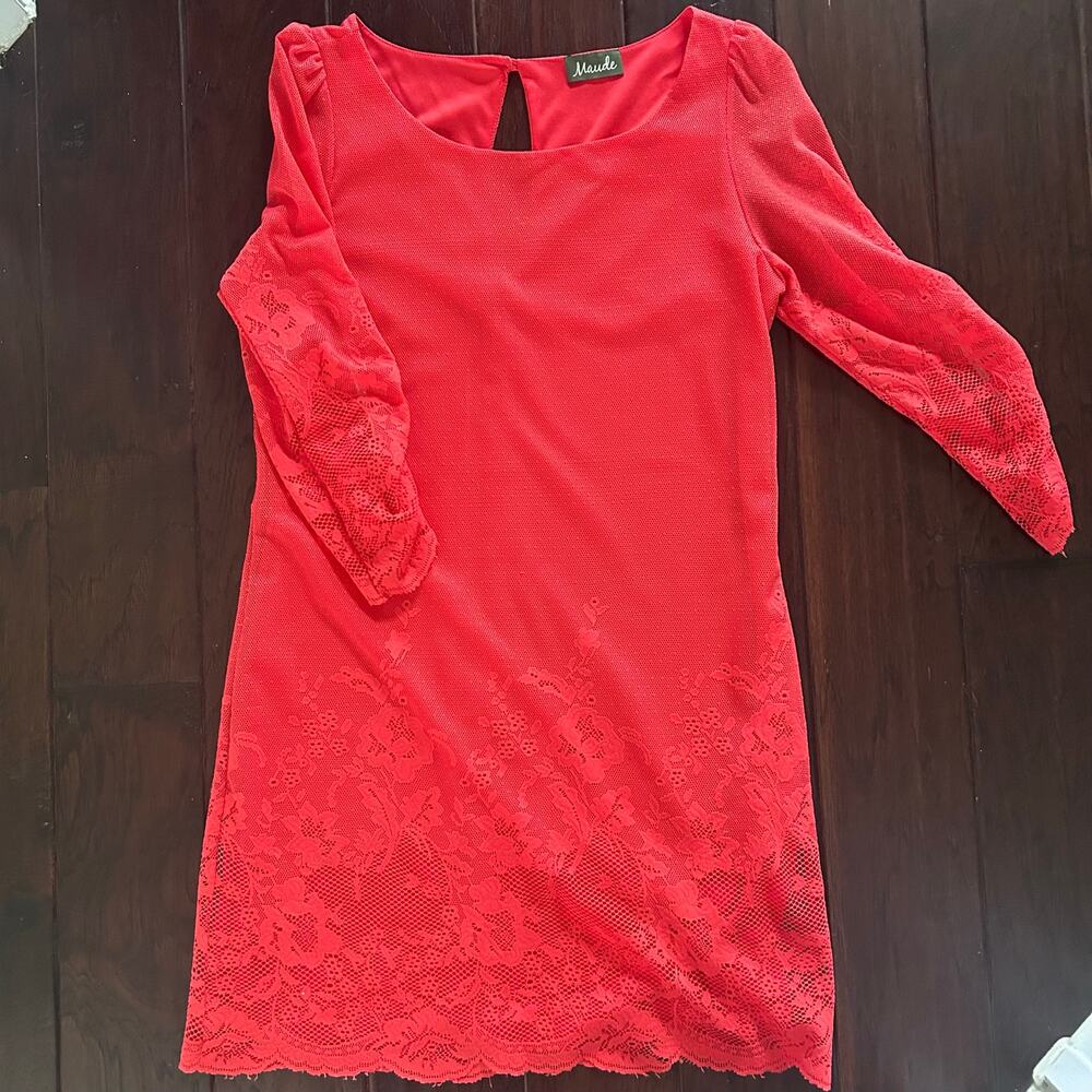 Women's Red/Orange/Pink layered spring dress size L western sundress summer